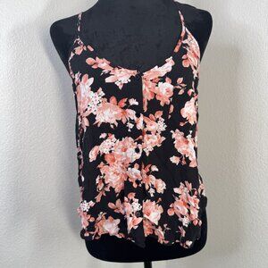 Floral Spaghetti Strap Tank‎ Top With Button Detail